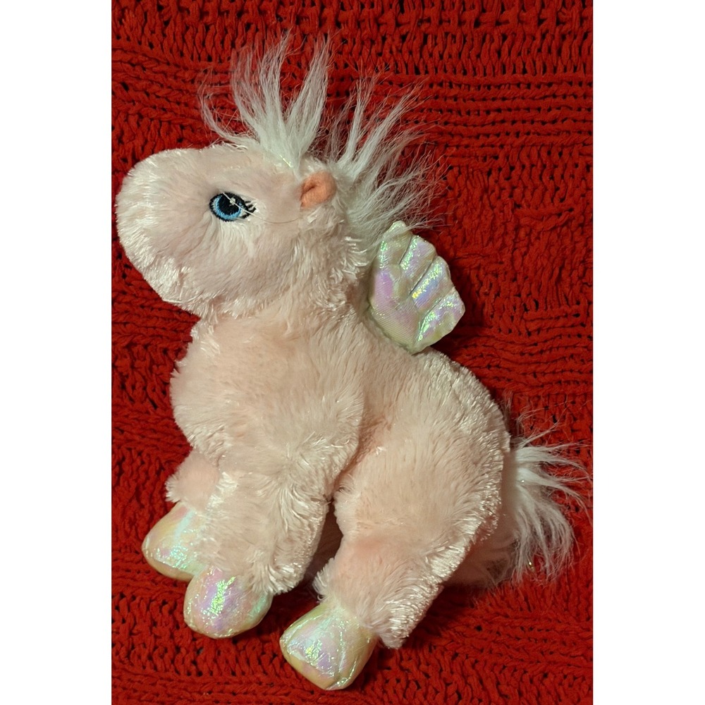 Webkinz Pink Pegasus Plush Ganz Iridescent Wings Hooves Mythical Animal NO CODE